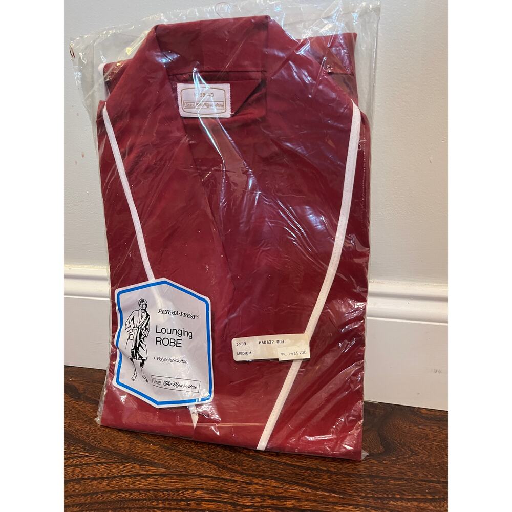 Deadstock 1970s Sears Wine Red Perma Cotton Blend Long Sleeve‎ Lounge Robe M
